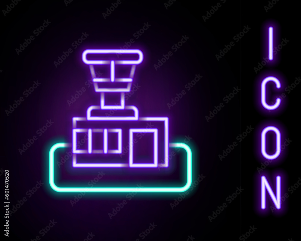 Glowing neon line Airport control tower icon isolated on black background. Colorful outline concept. Vector Glowing neon line Airport control tower icon isolated on black background. Colorful outline concept. Vector