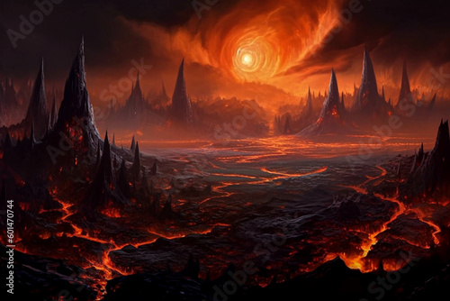 Muspelheim Realm of the Fire. A Volcanic Realm from Viking Mythology. Fantasy Nordic Mythology and Viking Mythology. Generative AI