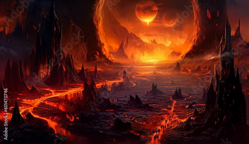 Muspelheim Realm of the Fire. A Volcanic Wasteland from Norse Folklores. Fantasy Nordic Mythology and Viking Mythology. Generative AI