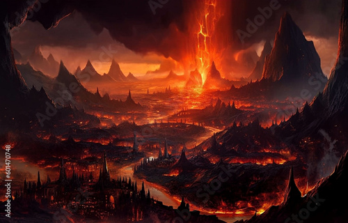 Muspelheim Realm of the Fire. A Mythical Land of Flames and Fury. Fantasy Nordic Mythology and Viking Mythology. Generative AI