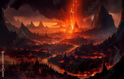 Muspelheim Realm of the Fire.  A Mythical Land of Flames and Fury. Fantasy Nordic Mythology and Viking Mythology. Generative AI
