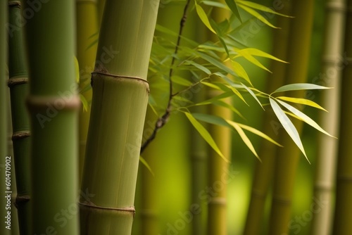 Close-up shot of a single bamboo tree  showcasing its tall and slender trunk with intricate textures. A symbol of grace and resilience in nature. Generative AI.