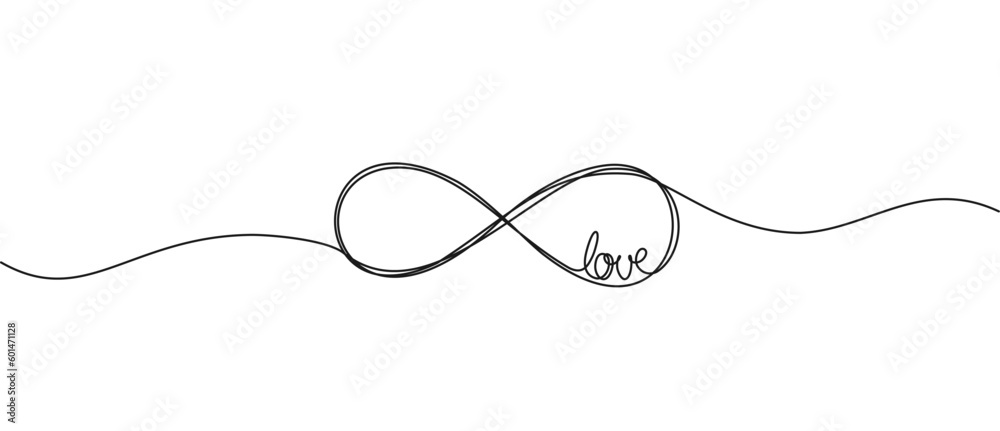 continuous single line drawing of infinity symbol with word LOVE ...
