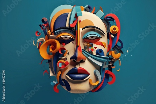 Boldly Colored Abstract Face Artwork, Modern Print Painting, Generative AI