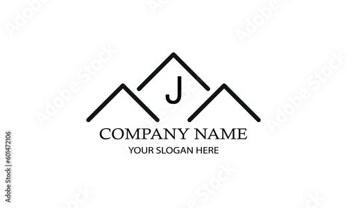 Simple linear logo with initial letter J. Suitable for branding, advertising, real estate, construction, business, business card, etc.