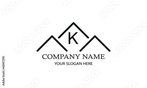Simple linear logo with initial letter K. Suitable for branding, advertising, real estate, construction, business, business card, etc.