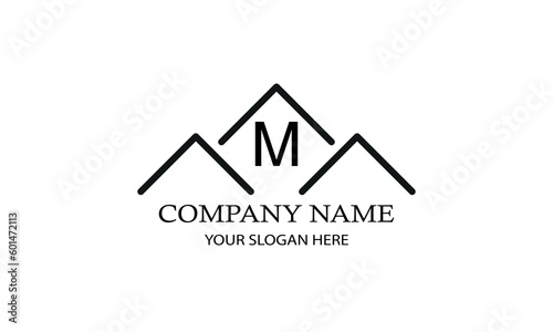 Simple linear logo with initial letter M. Suitable for branding  advertising  real estate  construction  business  business card  etc.