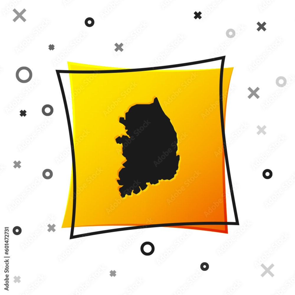 Black South Korea map icon isolated on white background. Yellow square button. Vector Black South Korea map icon isolated on white background. Yellow square button. Vector