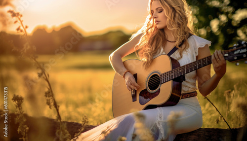 Female Country music performer, sing-a-song writer in USA. Generative AI illustrations