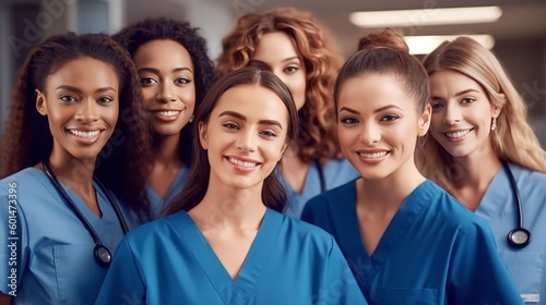 Portrait group of diverse Female nurses together, generative ai © Salsabila Ariadina