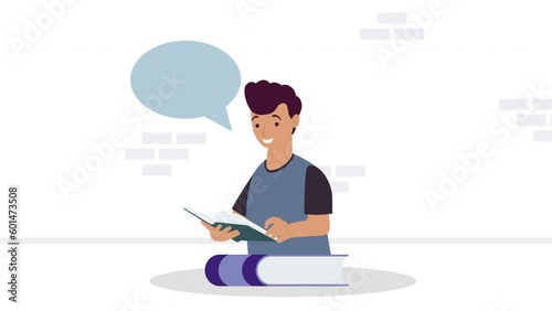 man reading text book animation