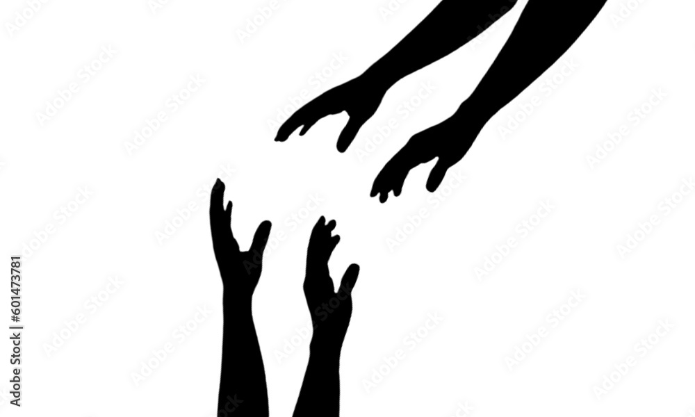 silhouette Helping hands unite together as a team. silhouette Helping hands unite together as a team.
