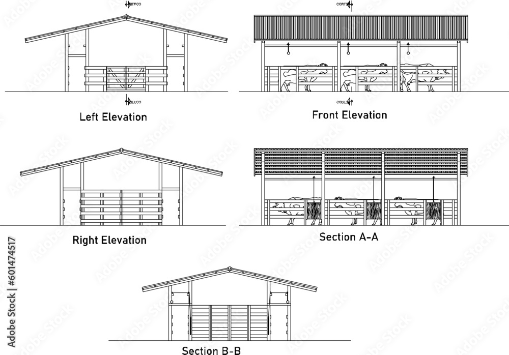 Hygienic modern cow barn illustration vector sketch