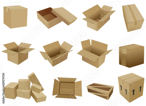 Set of carton packaging cardboard box, Shipping boxes, Big isometric delivery carton box, Vector illustration © Zuyu