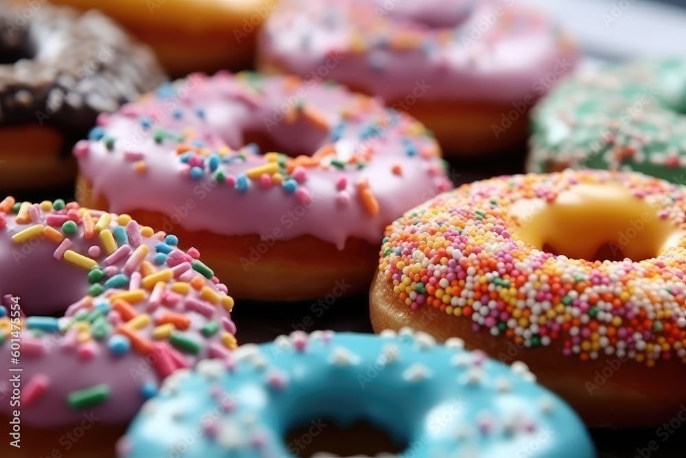 Colorful pattern of donuts, Generative AI