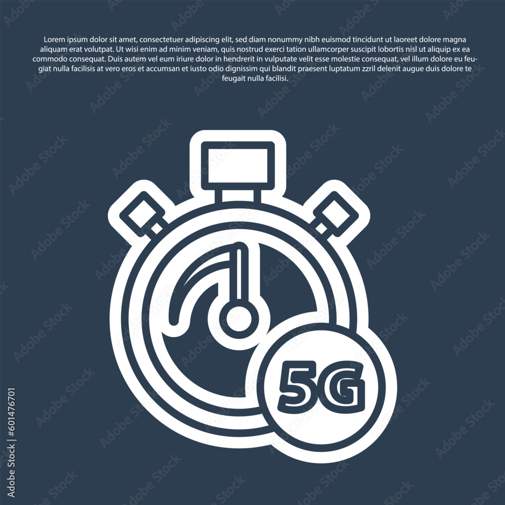 Blue line Digital speed meter concept with 5G icon isolated on blue background. Global network high speed connection data rate technology. Vector Blue line Digital speed meter concept with 5G icon isolated on blue background. Global network high speed connection data rate technology. Vector