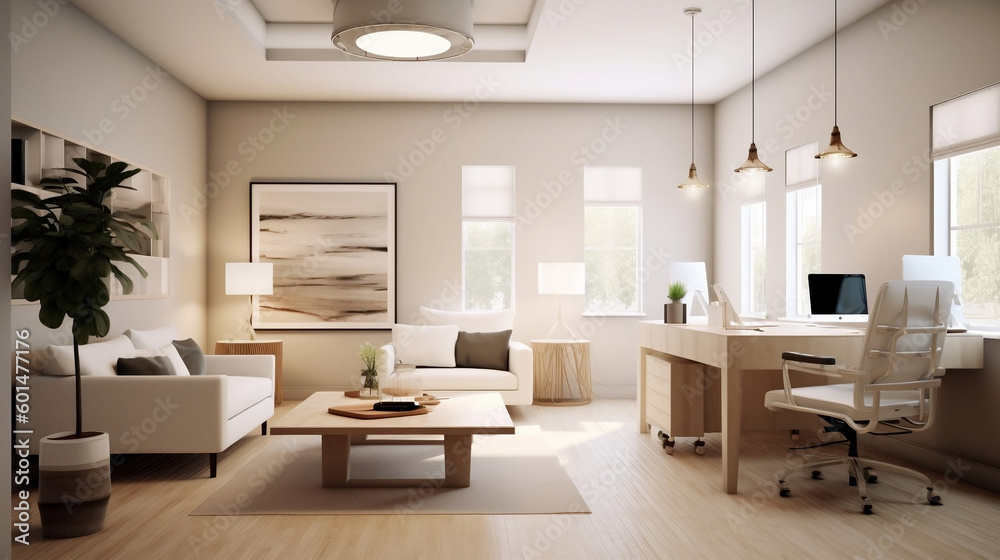 Fototapeta premium Modern Office with light gray/beige walls.