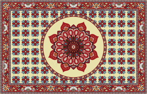 Colorful ornamental vector design for rug, tapis, yoga mat. Geometric ethnic clipart. Arabian ornamental carpet with decorative elements.Persian carpet,