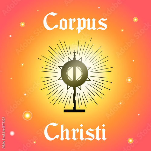 Corpus Christi Hand Drawn Vector illustration Red Background Church Illustration with Jesus sign & Typography