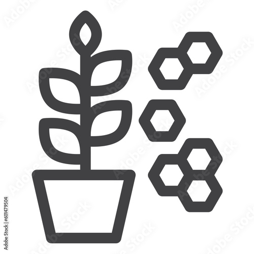 tree in pot, microbiology nanotechnology concept, line icon