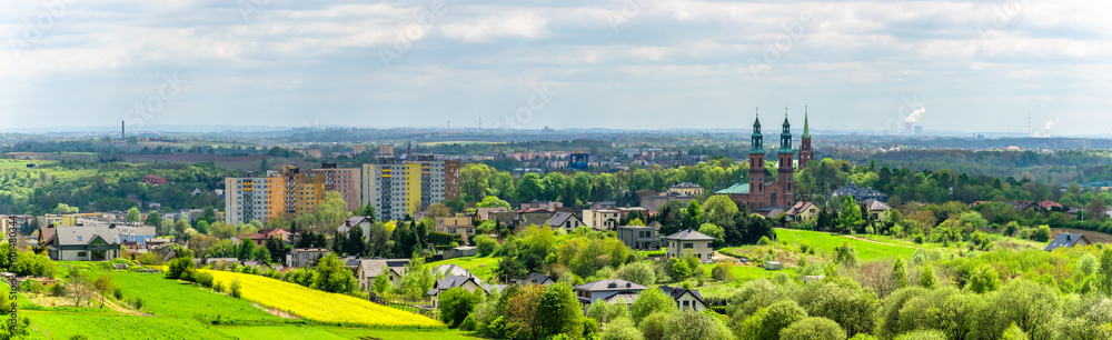 panorama of the city of Piekary Slaskie and farmland