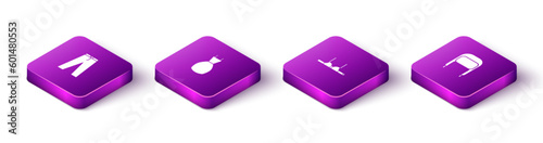 Set Isometric Pants, Woman dress, Bra and Winter hat with ear flaps icon. Vector