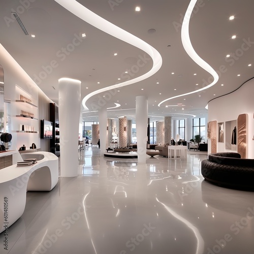 Modern, minimalist retail store layout, colored recessed lighting details Fototapet