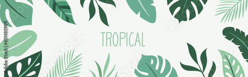 Banner with tropical leaves on a white background
