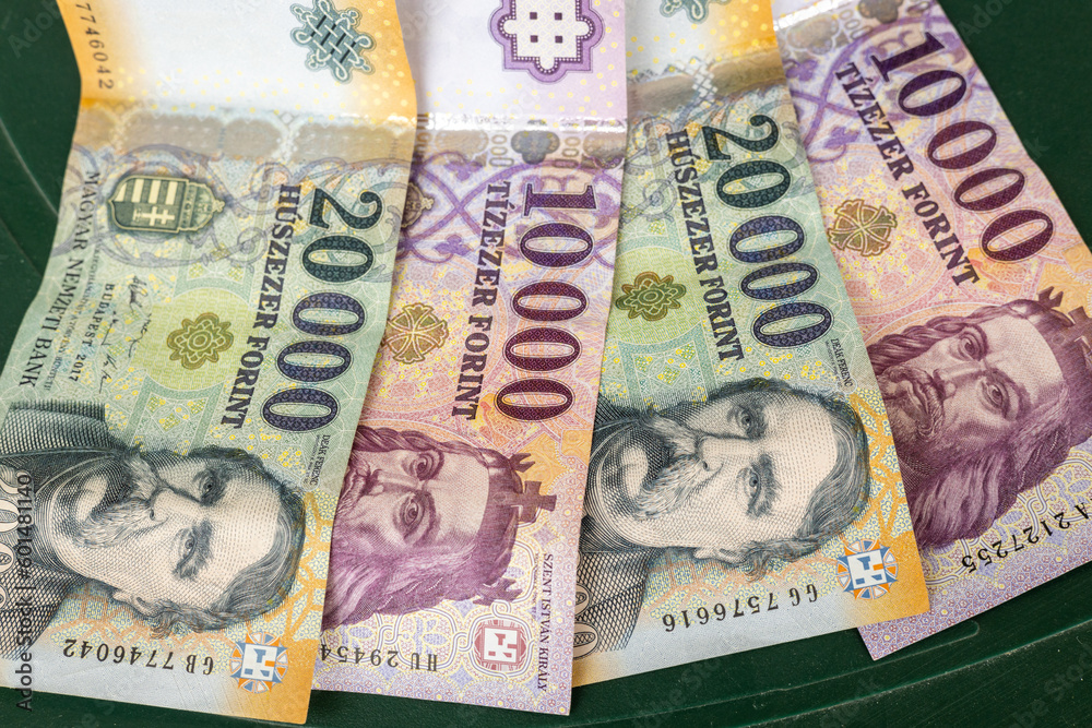 Obraz premium Banknotes of 10 and 20 thousand forints, Money of Hungary, Currency of Eastern Europe