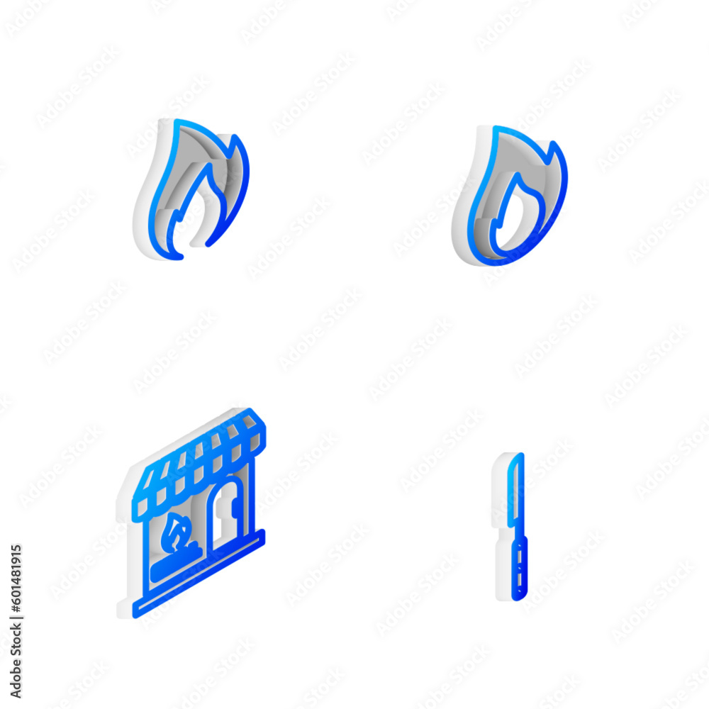 custom made wallpaper toronto digitalSet Isometric line Fire flame, , Barbecue shopping building and knife icon. Vector