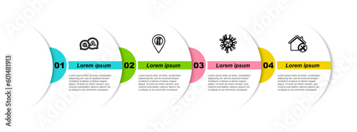 Set line Question and Answer, Location service, Bacteria and House. Business infographic template. Vector
