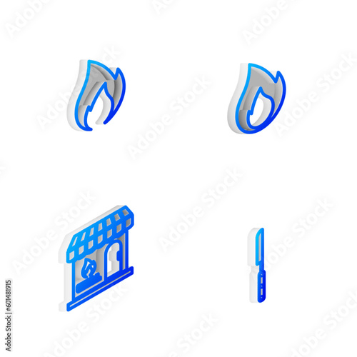 Wallpaper Mural Set Isometric line Fire flame, , Barbecue shopping building and knife icon. Vector Torontodigital.ca