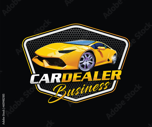 Automotive sports car vehicle dealership showroom logo design concept performance garage workshop.