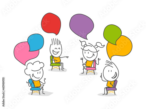 Stick figures. Education. Isolated on white background. Hand drawn Doodle Line Art Cartoon Design character.