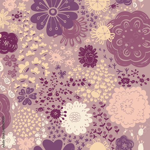 Harmony Garden Vector Seamless Pattern, Half Drop repeat