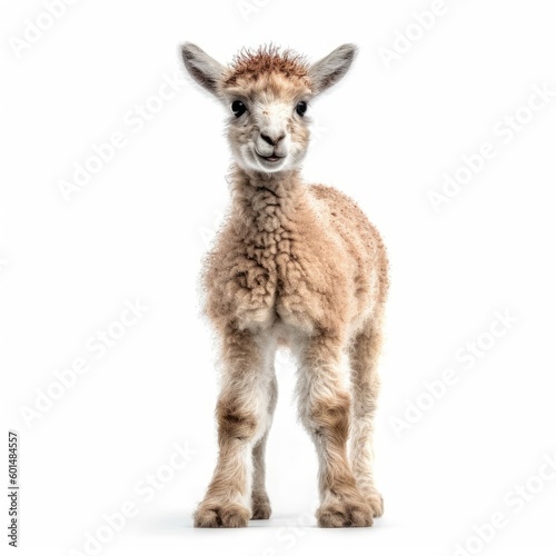 Baby Llama isolated on white (generative AI)