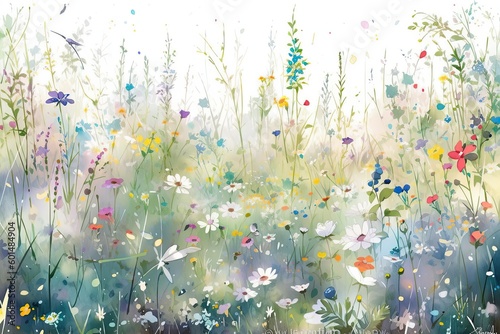 Watercolor painting of wildflowers in a beautiful meadow (Generative AI, Generativ, KI)