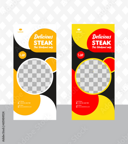 Modern food restaurant food rollup banner design template vector template with two colors red and black banner design 