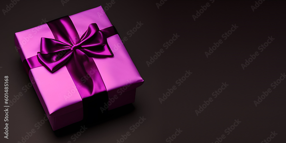 Purple gift box on black background. Generative AI Purple gift box on black background. Generative AI
