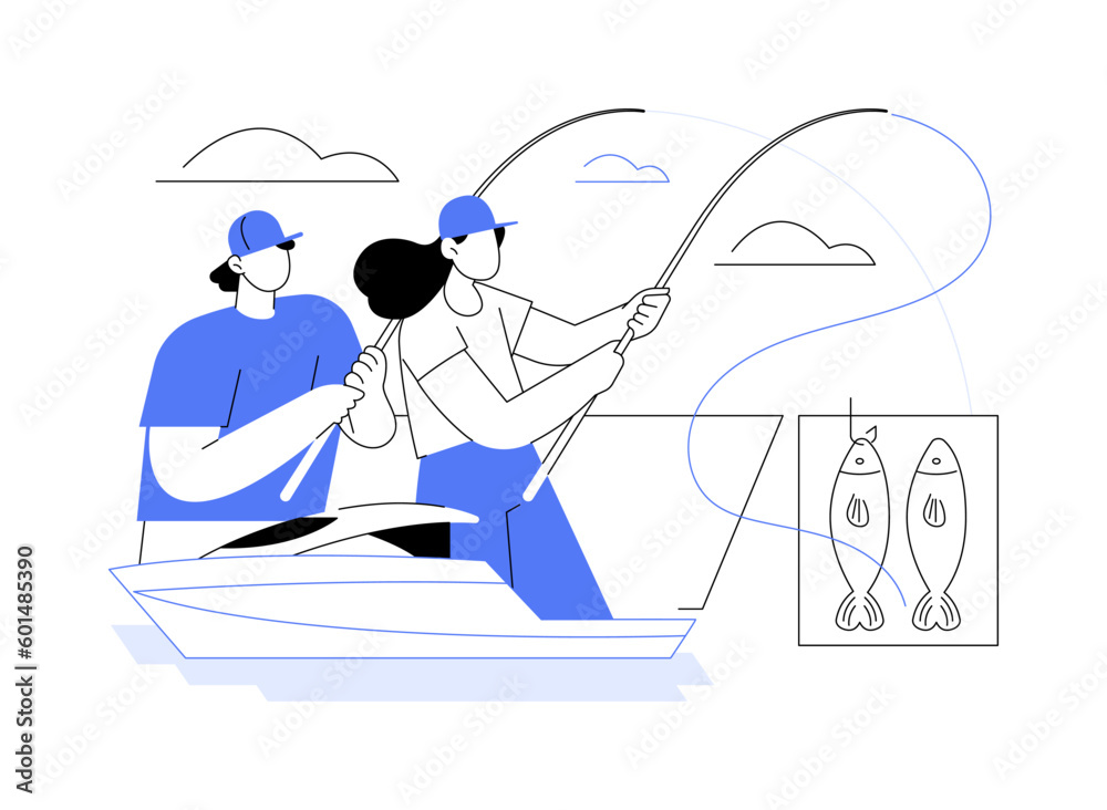 Fishing yacht abstract concept vector illustration.