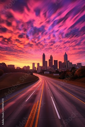 Colorful mesmerizing urban sunset. Generative AI