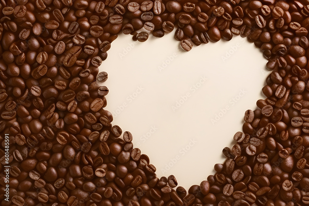 Coffee beans frame on beige background. Generative AI