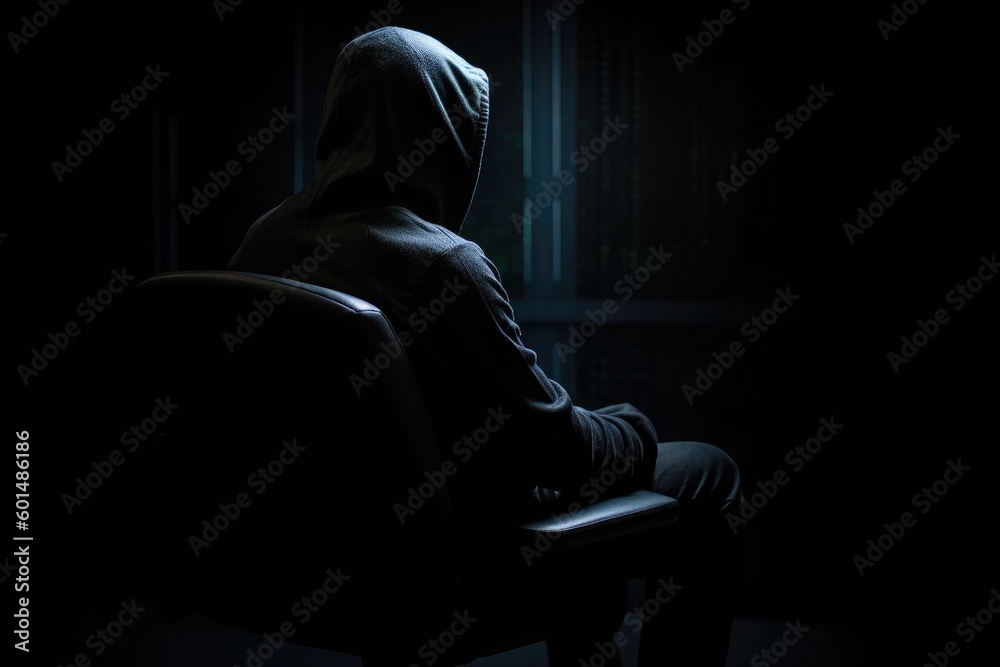 Anonymous hacker sitting in a dark environment