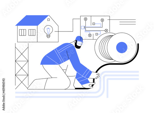 Laying electric cables abstract concept vector illustration.