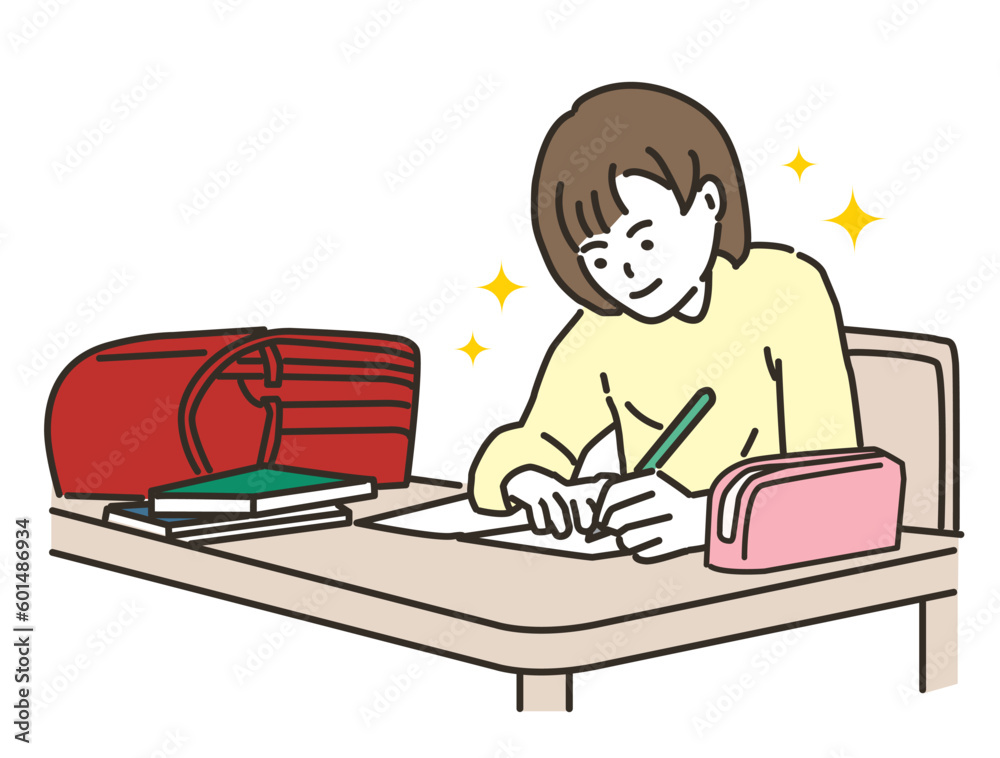 勉強をする女子小学生
勉強をする女子小学生