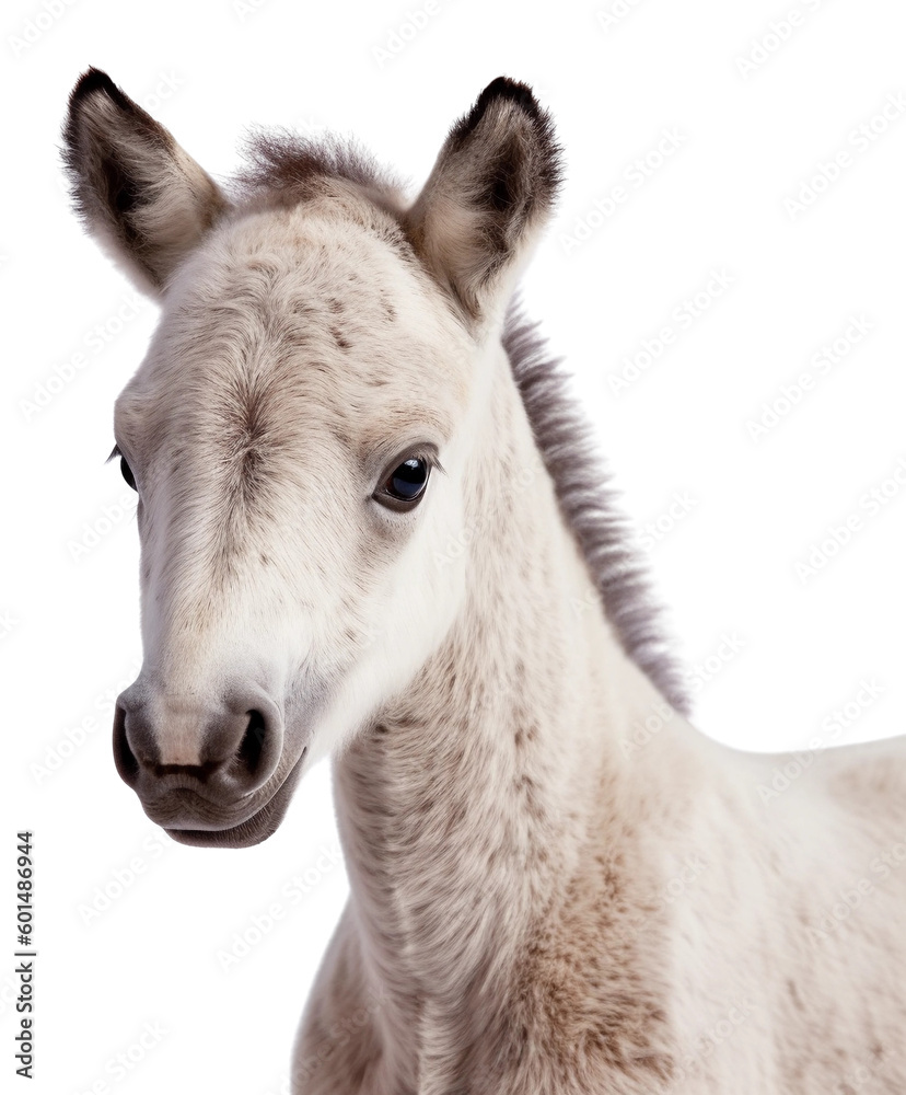 Little foal close up. Isolated on a transparent background. KI. Little foal close up. Isolated on a transparent background. KI.