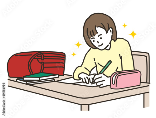 勉強をする女子小学生
