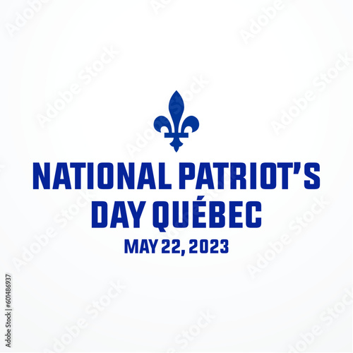 Vector banner design template with flag of Quebec province and text on white background. Translation from french: National holiday of Quebec. Saint Jean Baptist. June 24th.