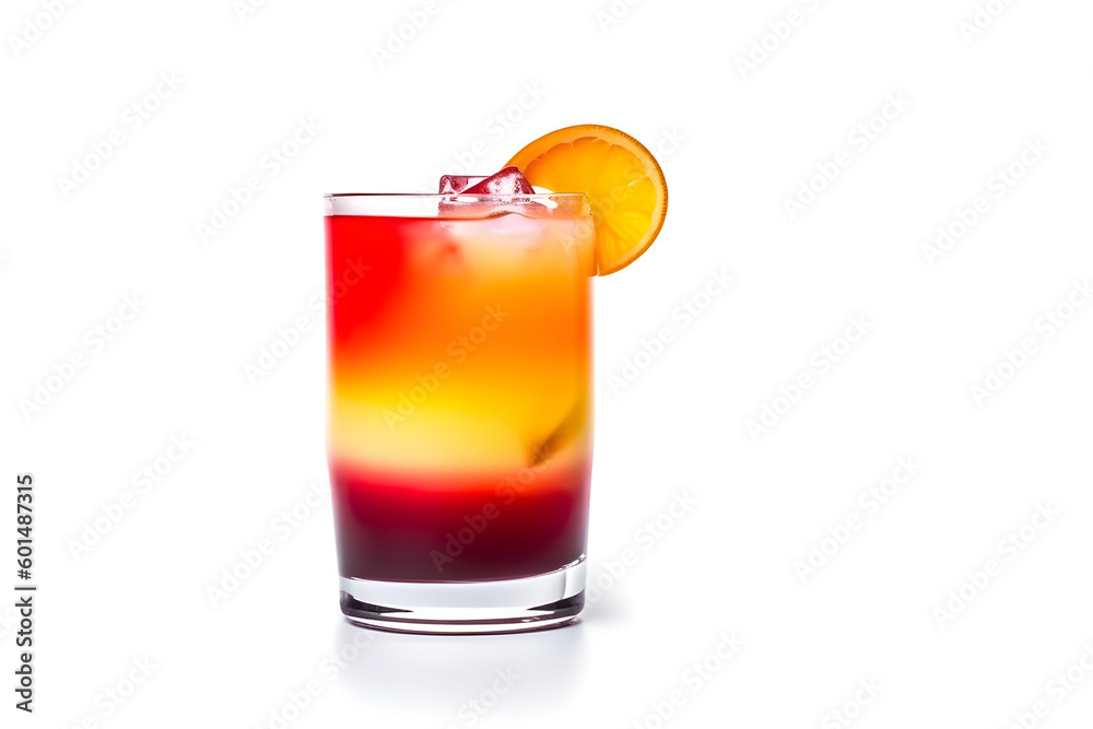 Tequila Sunrise cocktail on white background with copy space. AI generated Tequila Sunrise cocktail on white background with copy space. AI generated
