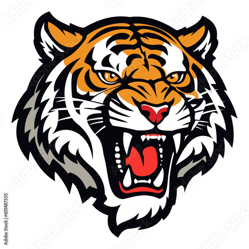Tiger logo. Angry tiger roar vector art isolated on white background, vector illustration. Tiger head mascot team logo